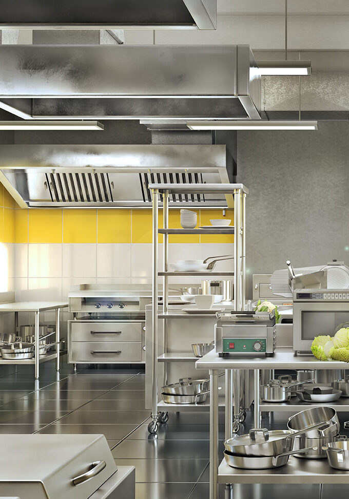 Industrial kitchen. Restaurant modern kitchen. 3d illustration